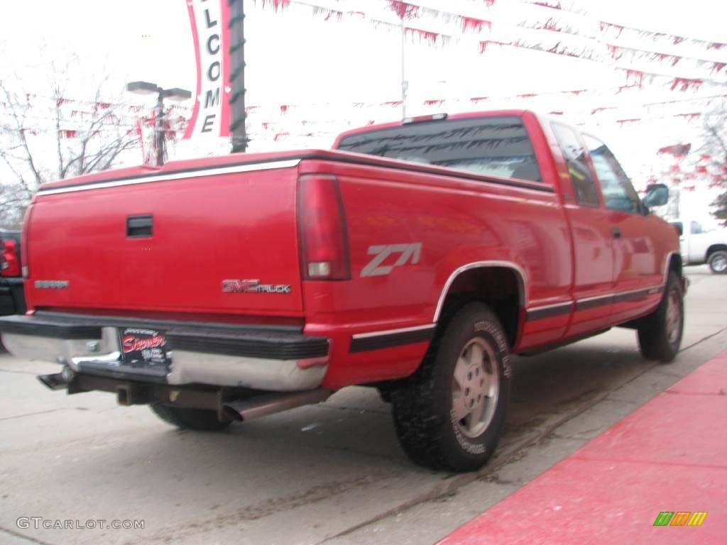 1994 Sierra 1500 SLE Extended Cab 4x4 - Fire Red / Gray photo #4
