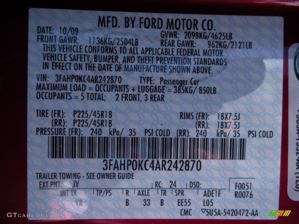 2010 Fusion Sport - Sangria Red Metallic / Charcoal Black/Sport Red photo #10