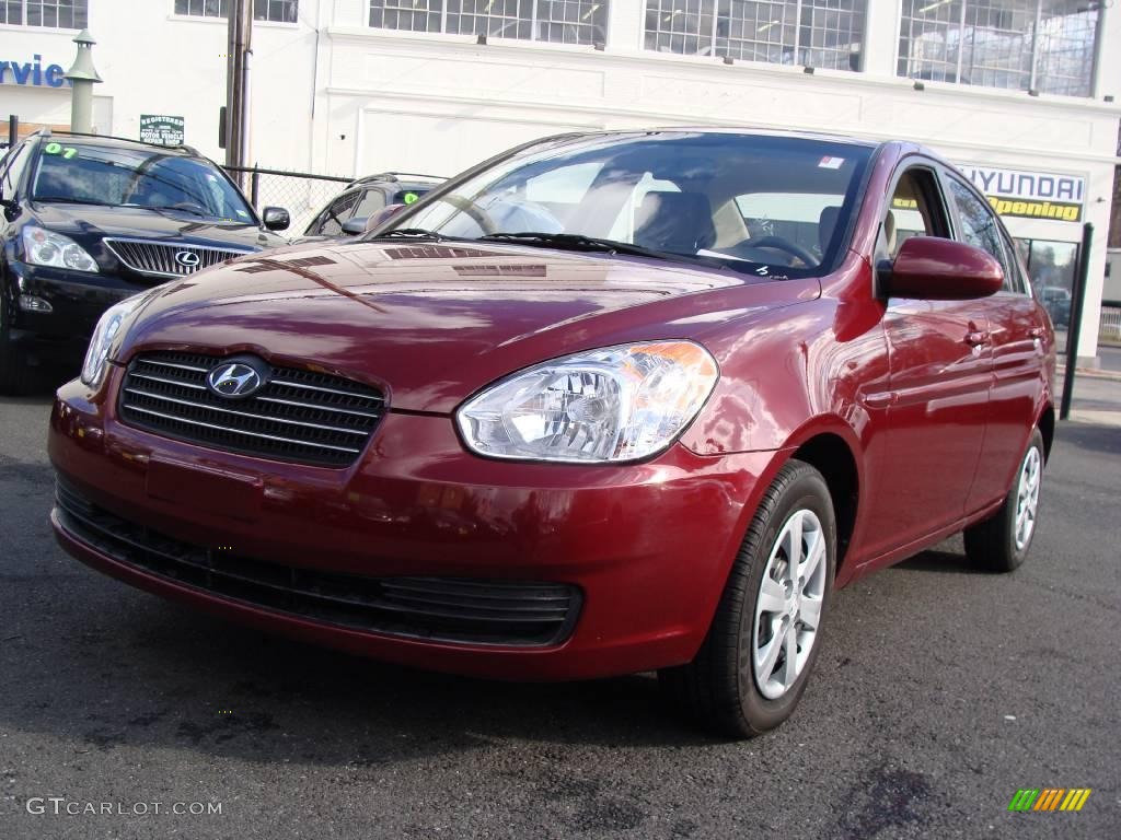 2009 Accent GLS 4 Door - Wine Red / Beige photo #1