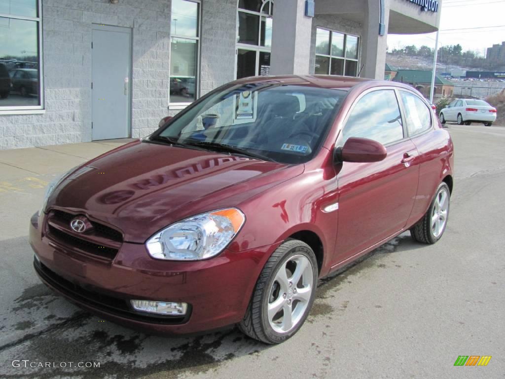 2007 Accent SE Coupe - Wine Red / Gray photo #2