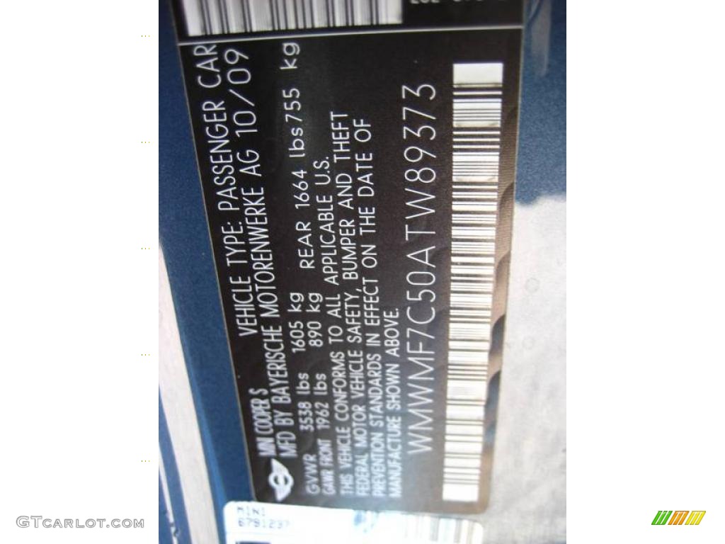 2010 Cooper S Hardtop - Horizon Blue Metallic / Punch Carbon Black Leather photo #12