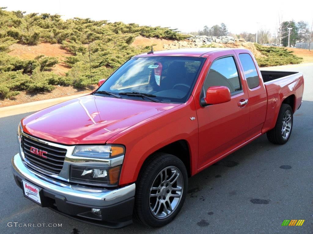 2010 Canyon SLE Extended Cab - Red Orange Metallic / Ebony photo #1