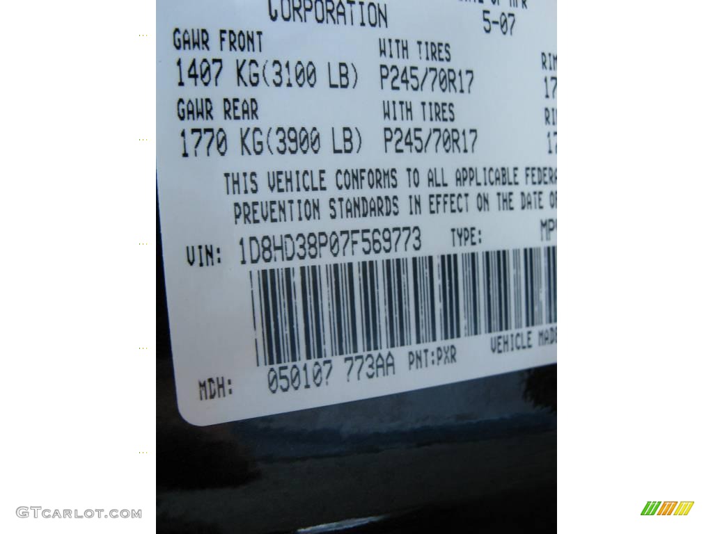 2007 Durango Color Code PXR for Brilliant Black Photo #25325789