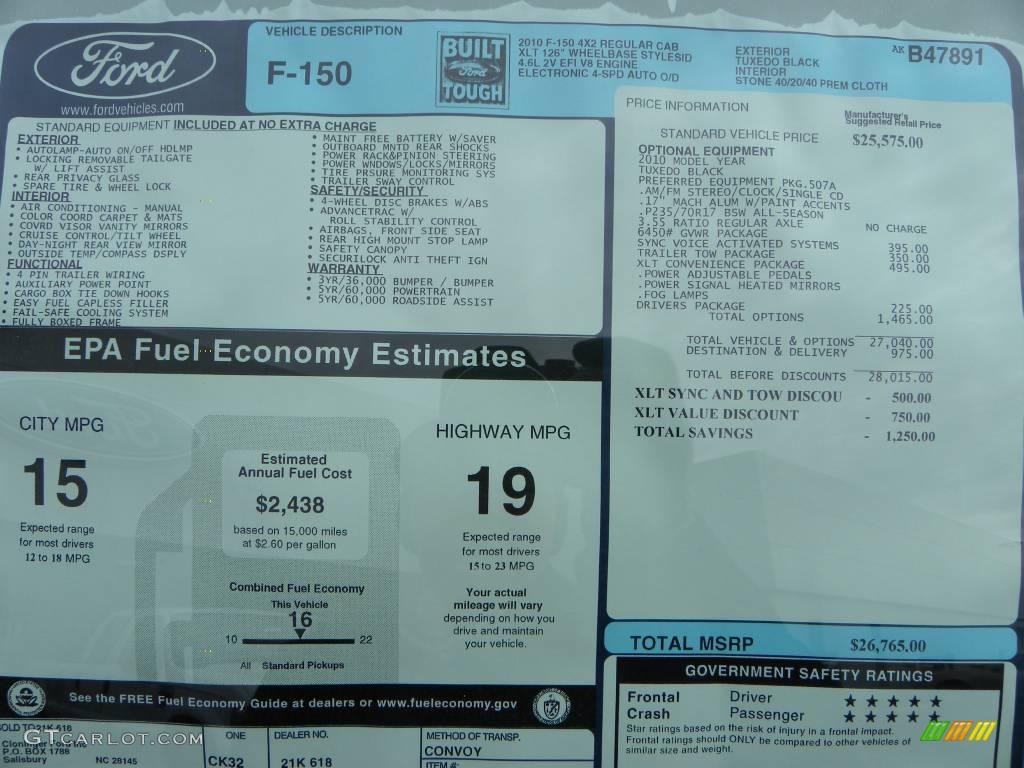 2010 F150 XLT Regular Cab - Tuxedo Black / Medium Stone photo #12