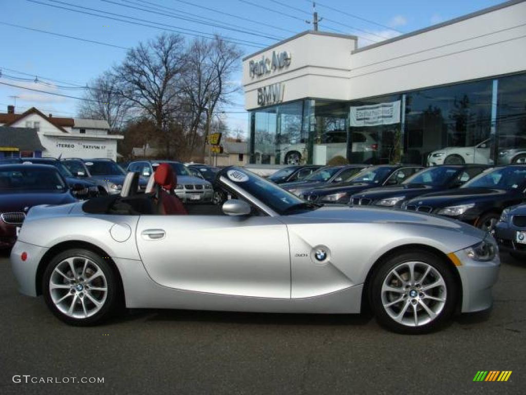 2006 Z4 3.0i Roadster - Titanium Silver Metallic / Dream Red photo #1