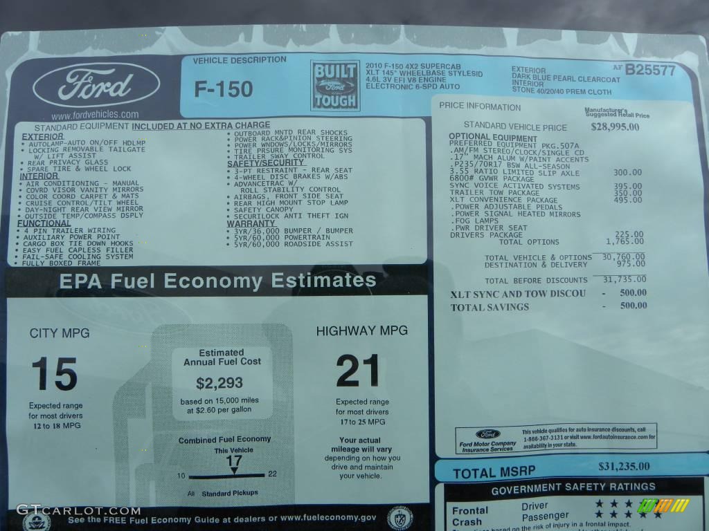 2010 F150 XLT SuperCab - Dark Blue Pearl Metallic / Medium Stone photo #14