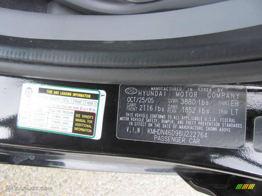 2006 Elantra GLS Sedan - Ebony Black / Gray photo #20