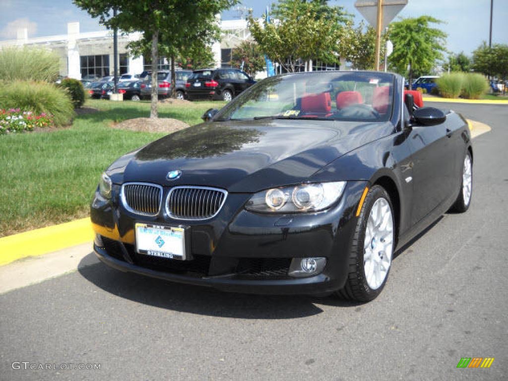 2009 3 Series 328i Convertible - Black Sapphire Metallic / Coral Red/Black Dakota Leather photo #1