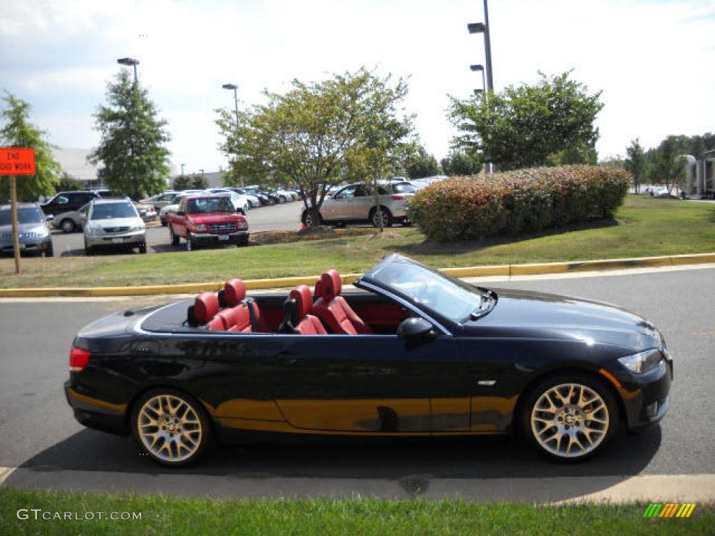 2009 3 Series 328i Convertible - Black Sapphire Metallic / Coral Red/Black Dakota Leather photo #6