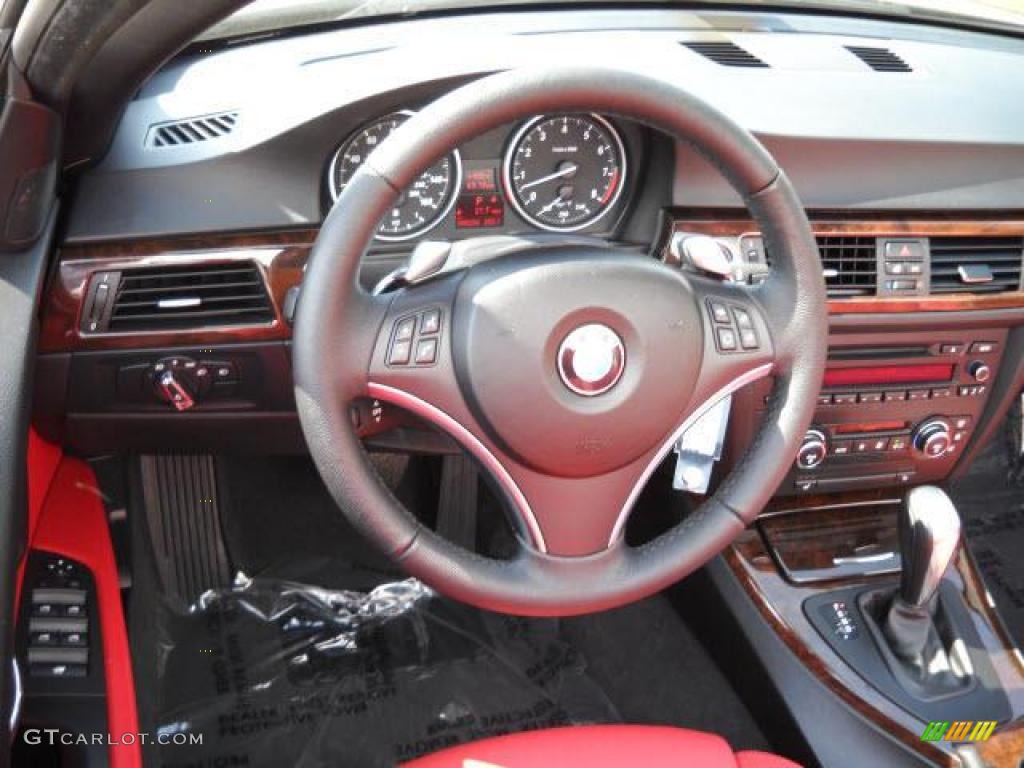 2009 3 Series 328i Convertible - Black Sapphire Metallic / Coral Red/Black Dakota Leather photo #10