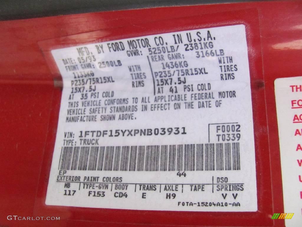 1993 F150 XL Regular Cab - Red / Red photo #20