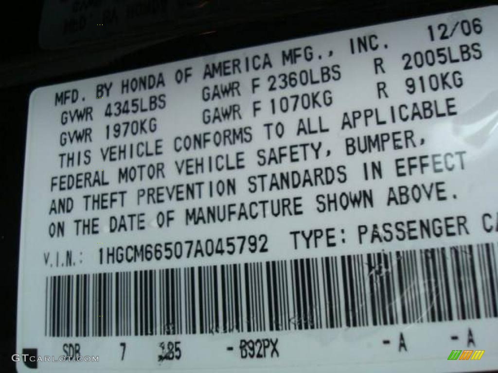 2007 Accord EX-L V6 Sedan - Nighthawk Black Pearl / Black photo #22