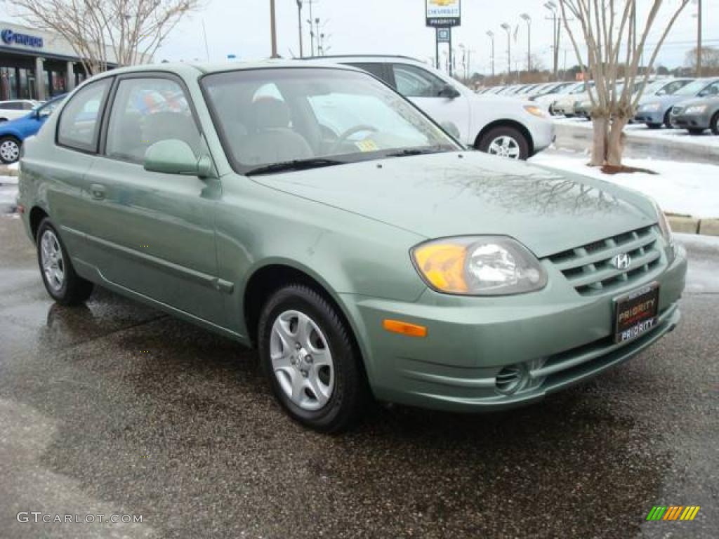 2003 Accent GL Coupe - Quartz Green Metallic / Beige photo #8