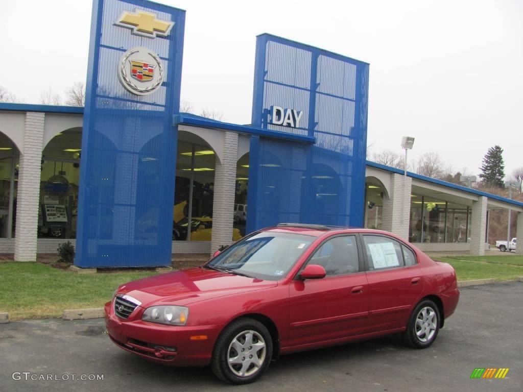 2005 Elantra GLS Sedan - Electric Red Metallic / Gray photo #1