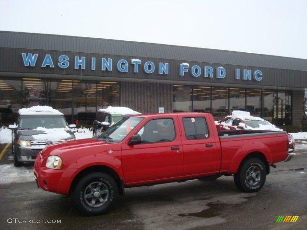 2004 Frontier XE V6 Crew Cab 4x4 - Aztec Red / Gray photo #1