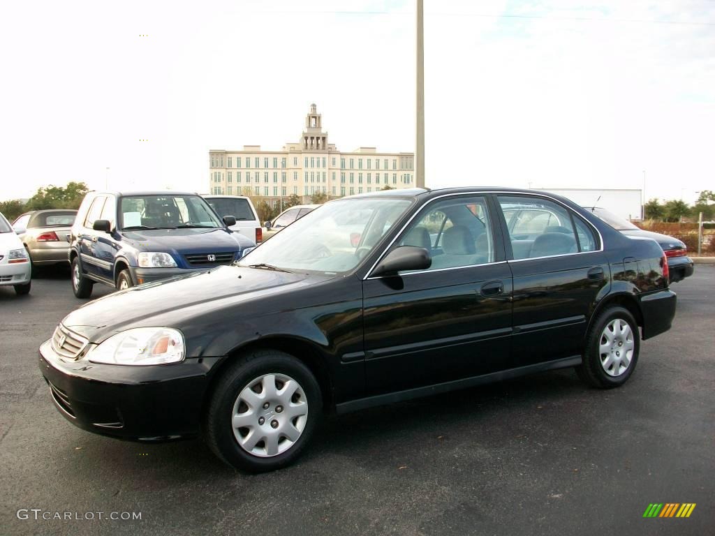 1999 Civic LX Sedan - Flamenco Black Pearl / Gray photo #1