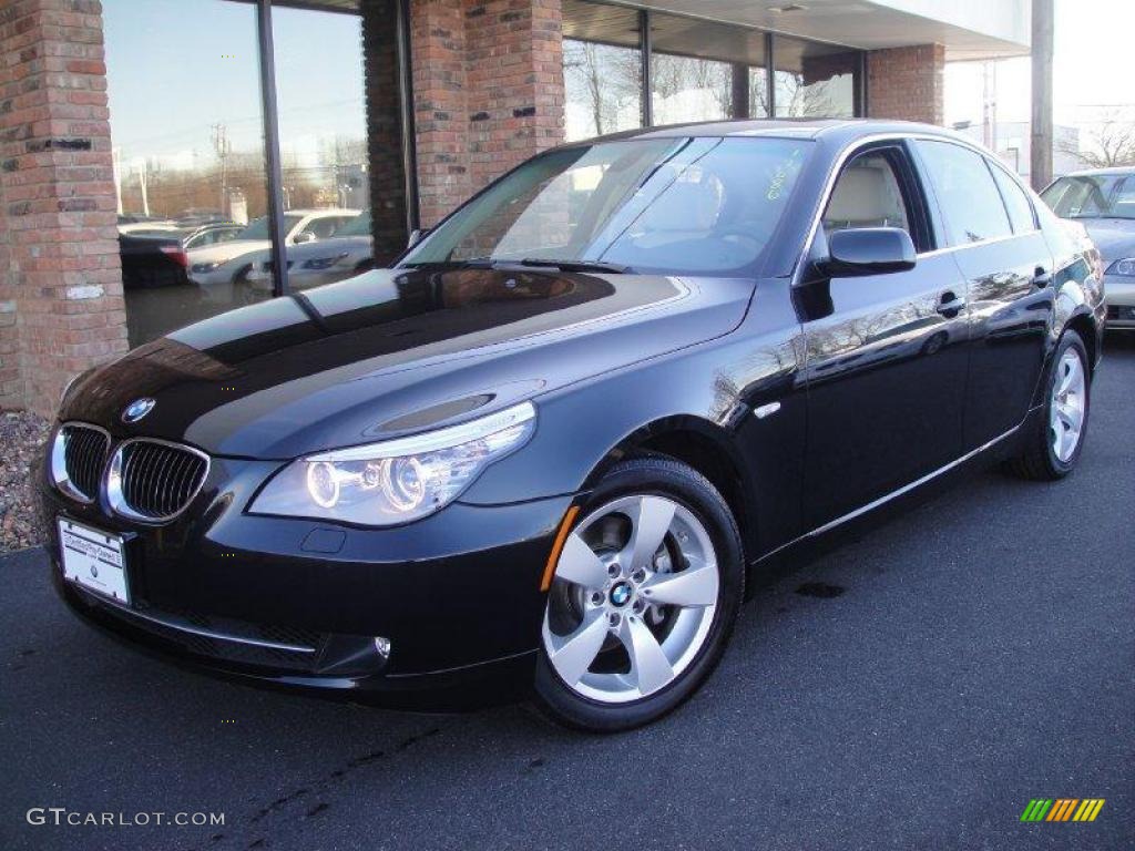 2008 5 Series 528i Sedan - Black Sapphire Metallic / Beige photo #1