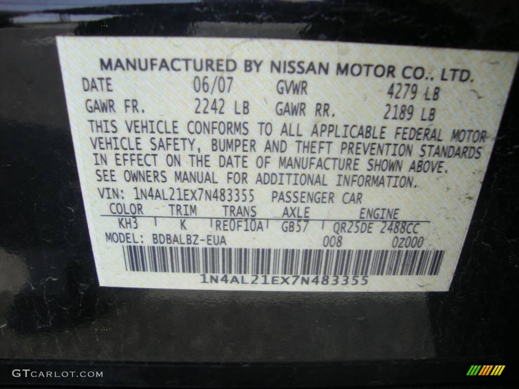 2007 Altima 2.5 S - Super Black / Frost photo #23