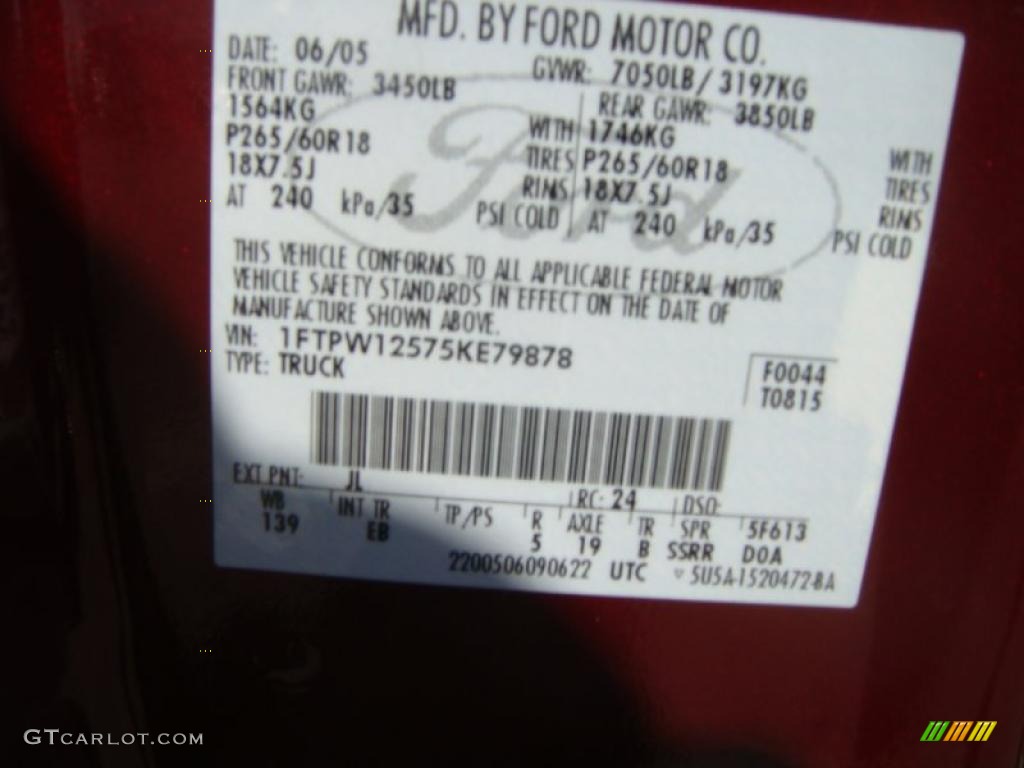 2005 F150 Lariat SuperCrew - Dark Toreador Red Metallic / Black photo #17