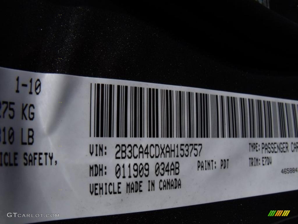 2010 Dodge Charger SE Color Code Photos