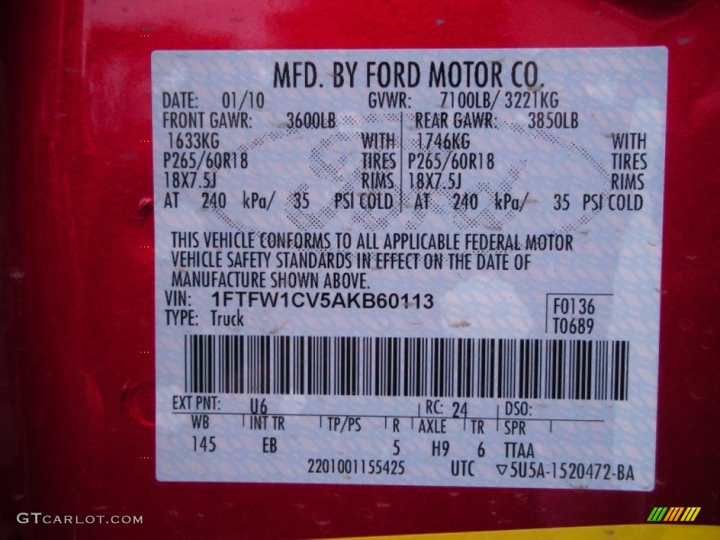 2010 F150 Lariat SuperCrew - Red Candy Metallic / Black photo #13