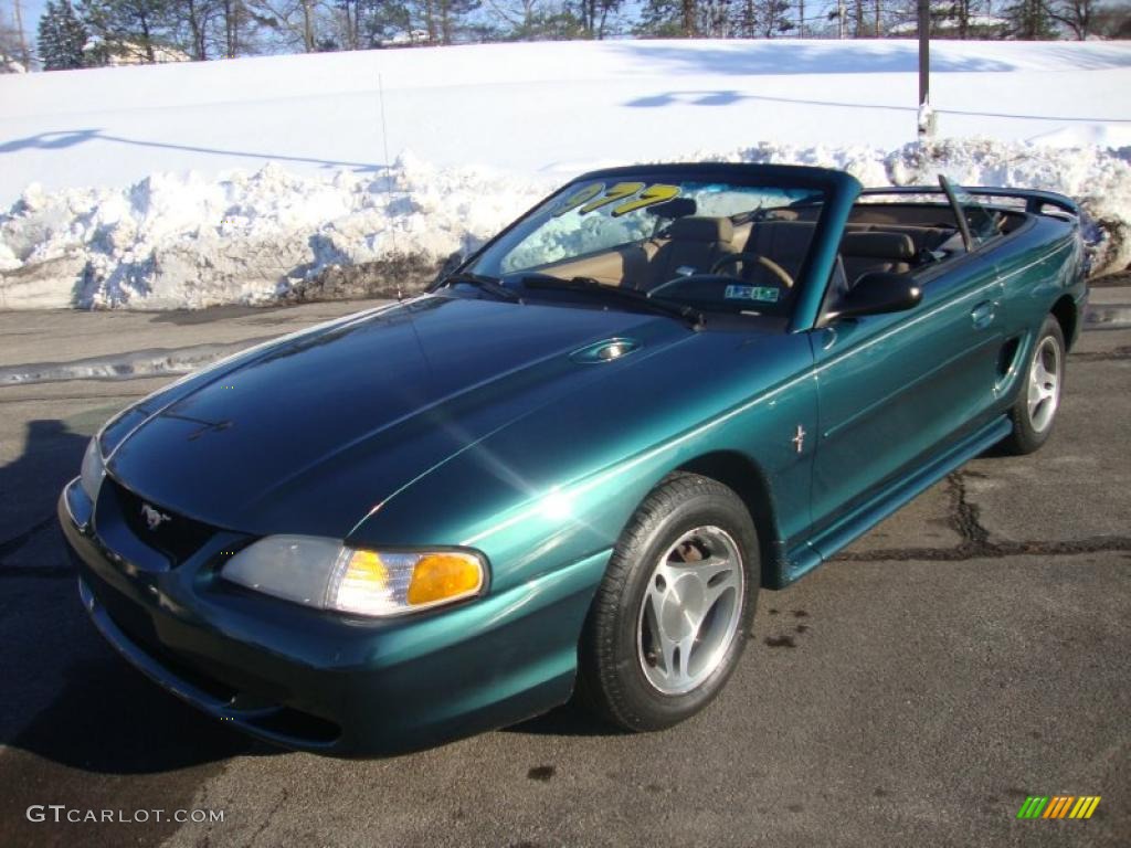 1998 Mustang V6 Convertible - Dark Green Satin Metallic / Saddle photo #1