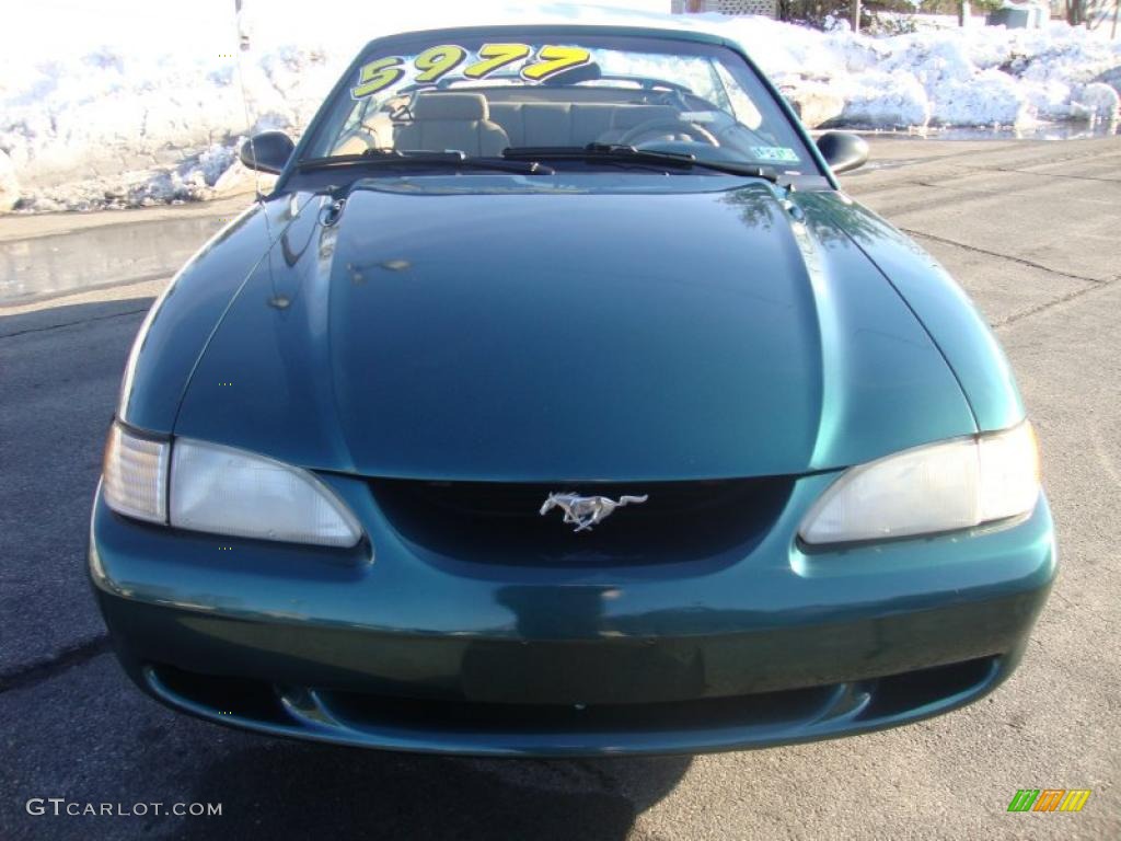 1998 Mustang V6 Convertible - Dark Green Satin Metallic / Saddle photo #3