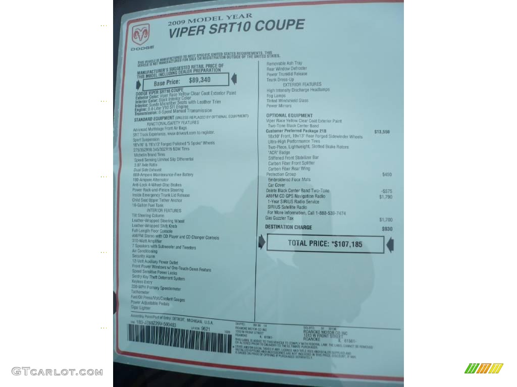 2009 Viper SRT-10 ACR Coupe - Viper Race Yellow / Black photo #8