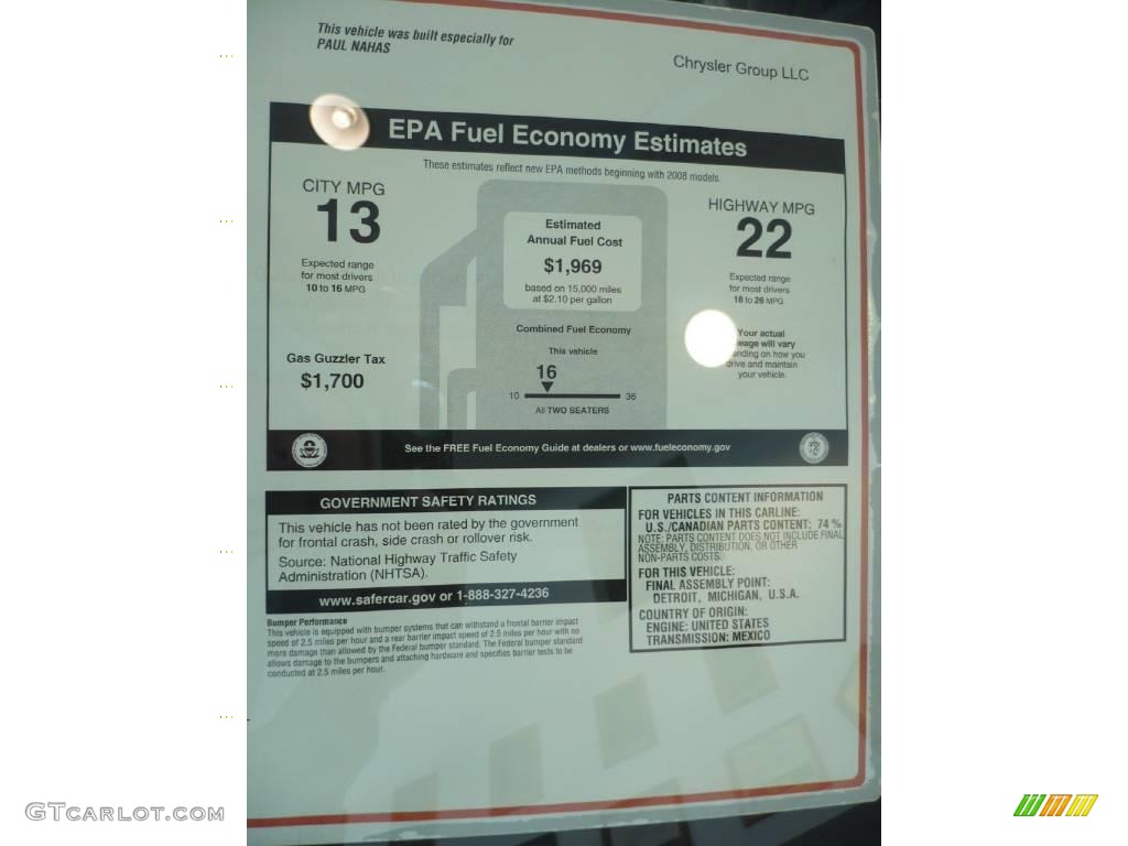 2009 Dodge Viper SRT-10 Window Sticker Photos
