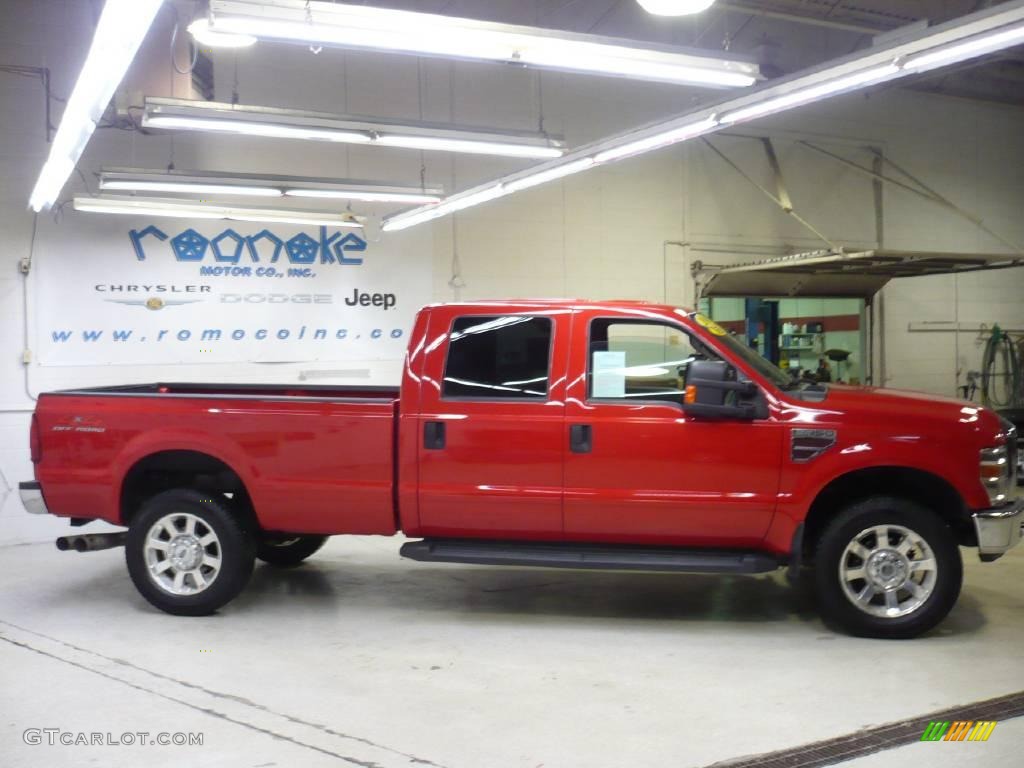 2008 F350 Super Duty Lariat Crew Cab 4x4 - Bright Red / Camel photo #1