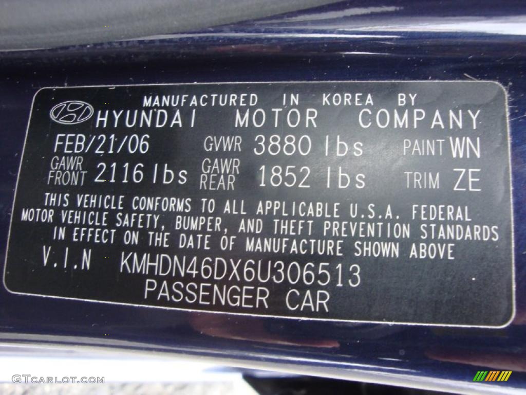 2006 Elantra GLS Sedan - Moonlit Dark Blue / Gray photo #43