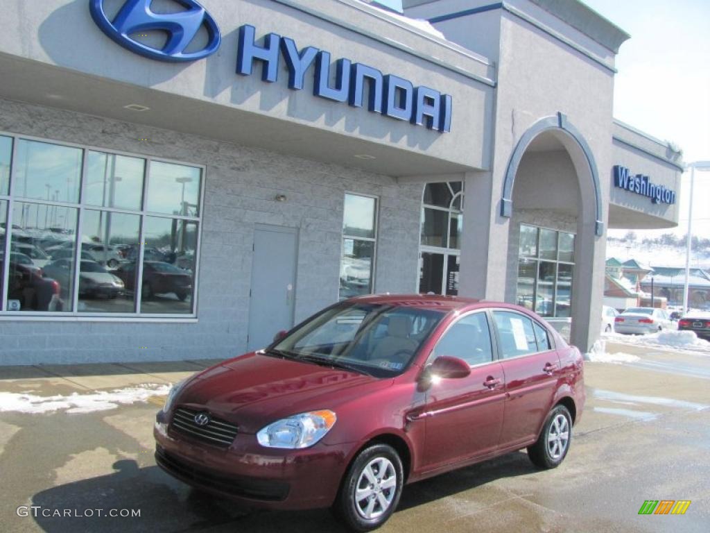 2009 Accent GLS 4 Door - Wine Red / Beige photo #1