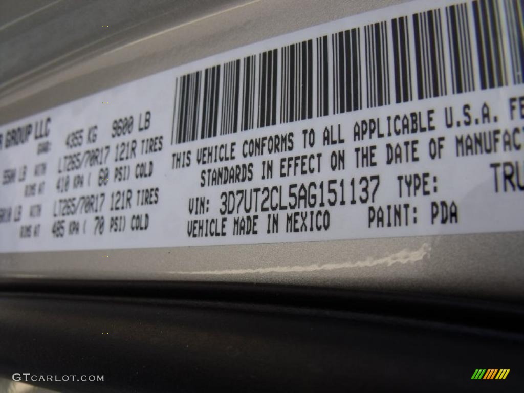 2010 Ram 2500 Color Code PDA for Light Graystone Pearl Photo #26167507