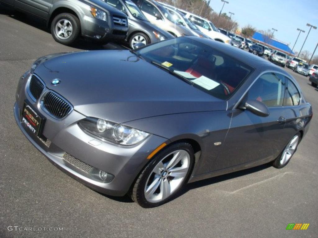 2007 3 Series 335i Coupe - Space Gray Metallic / Coral Red/Black photo #10