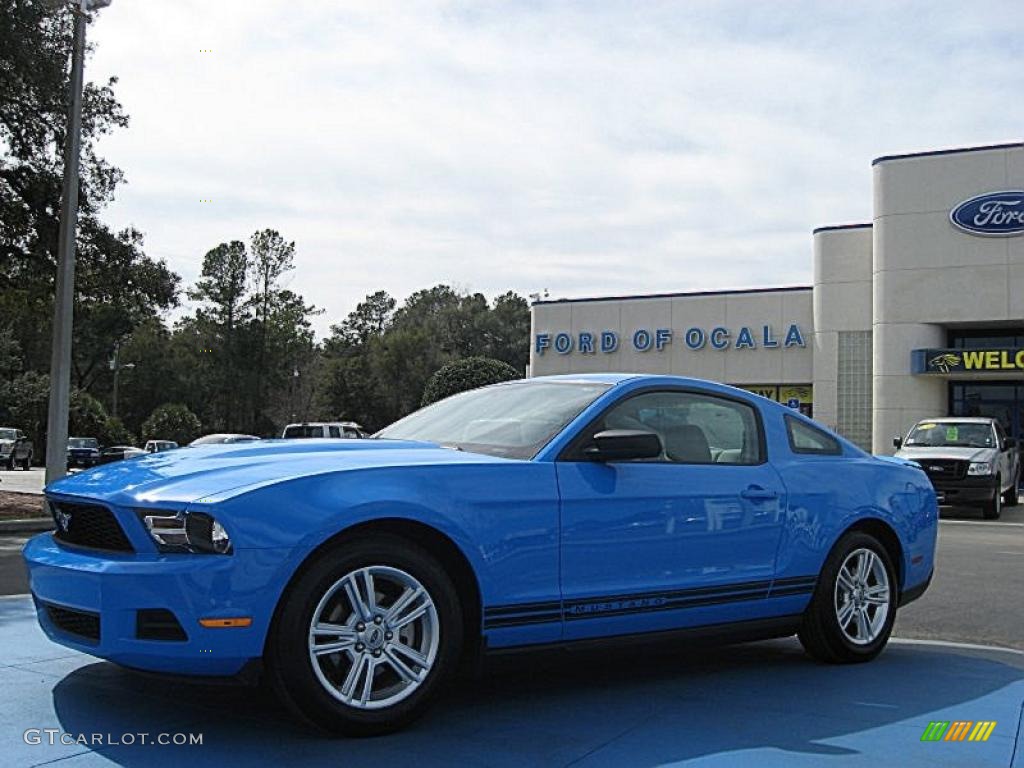 2010 Mustang V6 Coupe - Grabber Blue / Stone photo #1