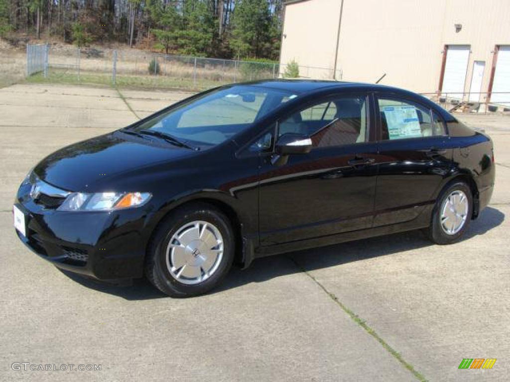 2009 Civic Hybrid Sedan - Crystal Black Pearl / Beige photo #6