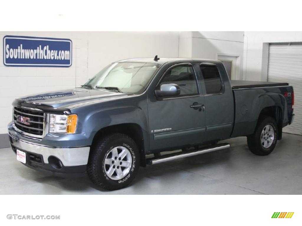 2008 Sierra 1500 SLT Extended Cab 4x4 - Stealth Gray Metallic / Ebony photo #1