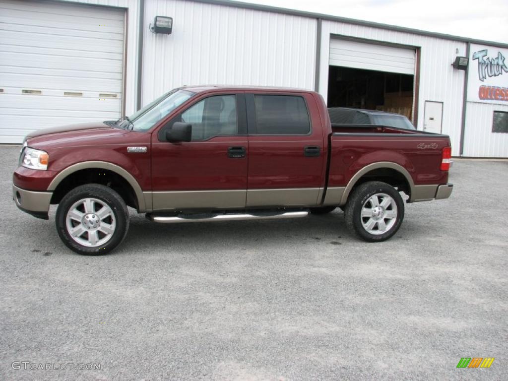 2006 F150 Lariat SuperCrew 4x4 - Dark Toreador Red Metallic / Tan photo #4
