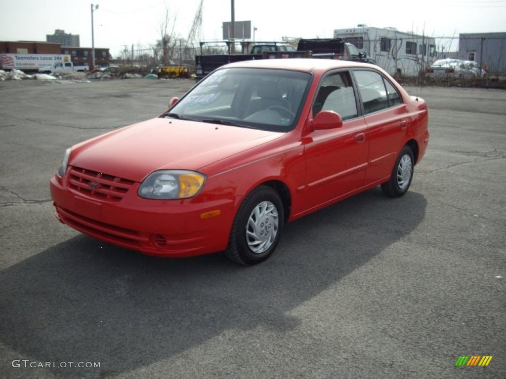 2005 Accent GLS Sedan - Retro Red / Gray photo #1