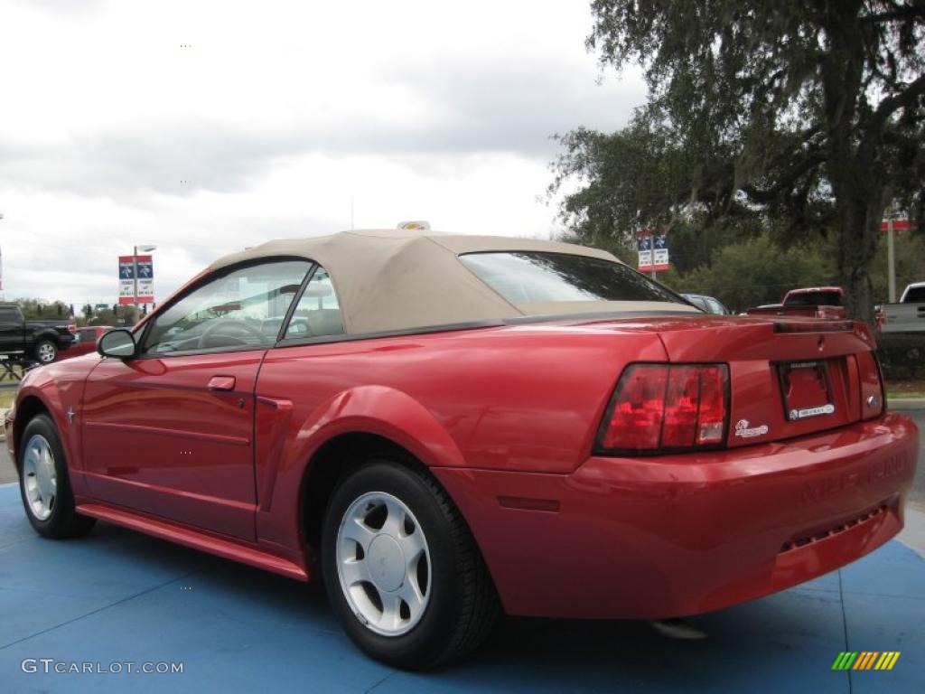 2001 Mustang V6 Convertible - Laser Red Metallic / Medium Parchment photo #3