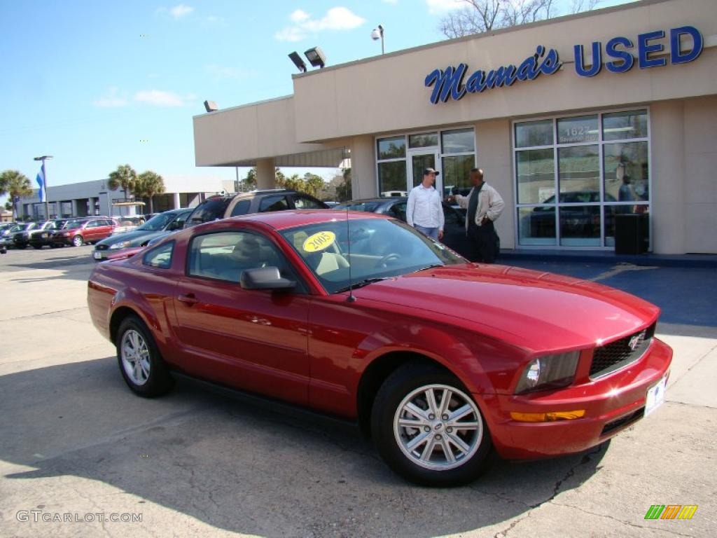 2005 Mustang V6 Deluxe Coupe - Redfire Metallic / Medium Parchment photo #25