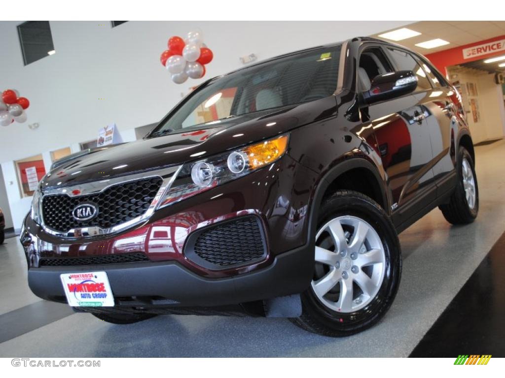 2011 Sorento LX AWD - Dark Cherry / Beige photo #2