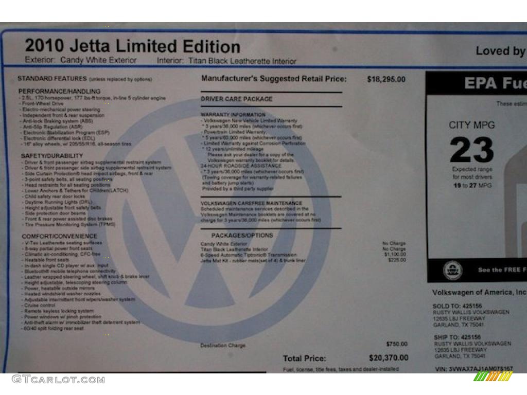 2010 Jetta Limited Edition Sedan - Candy White / Titan Black photo #13