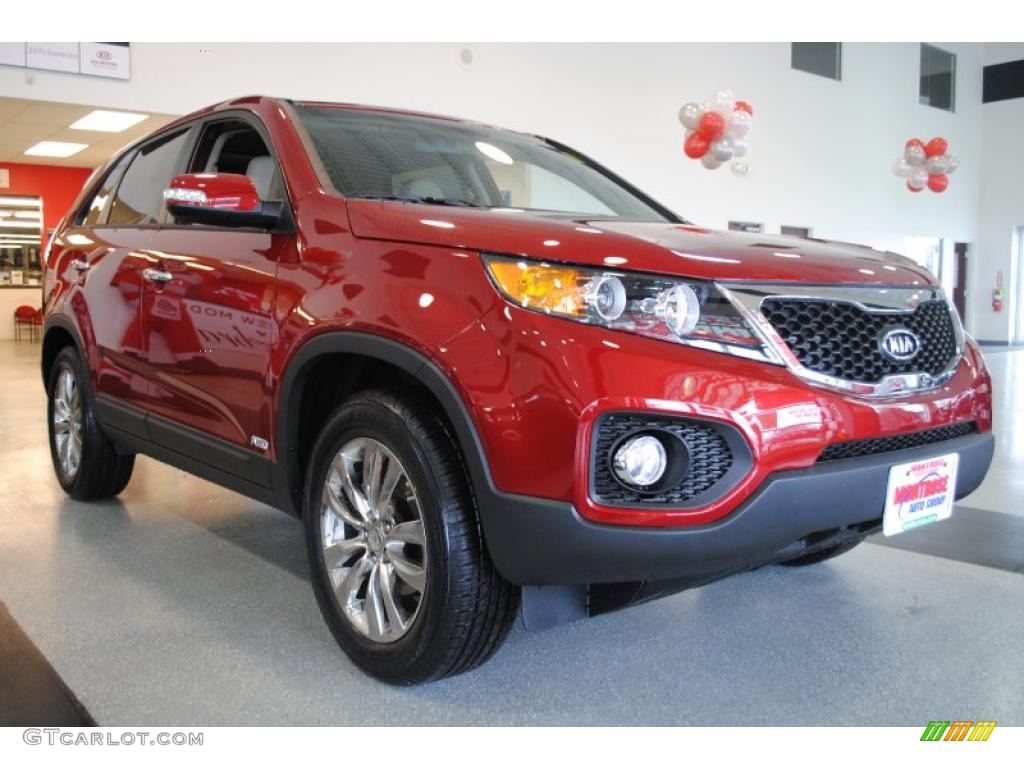 2011 Sorento EX V6 AWD - Spicy Red / Beige photo #10