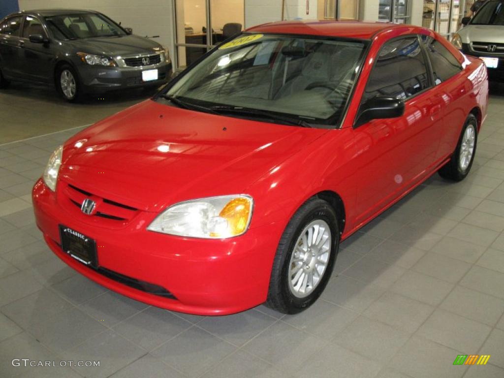 2002 Civic LX Coupe - Rally Red / Beige photo #2