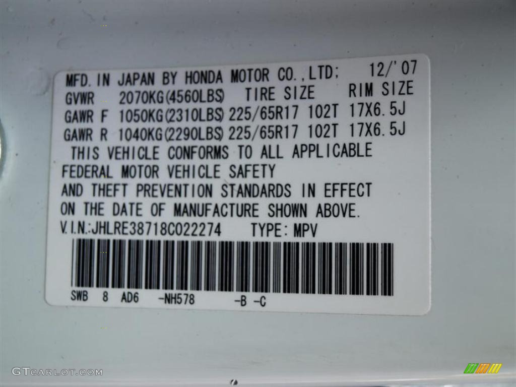 2008 CR-V EX-L - Taffeta White / Gray photo #17