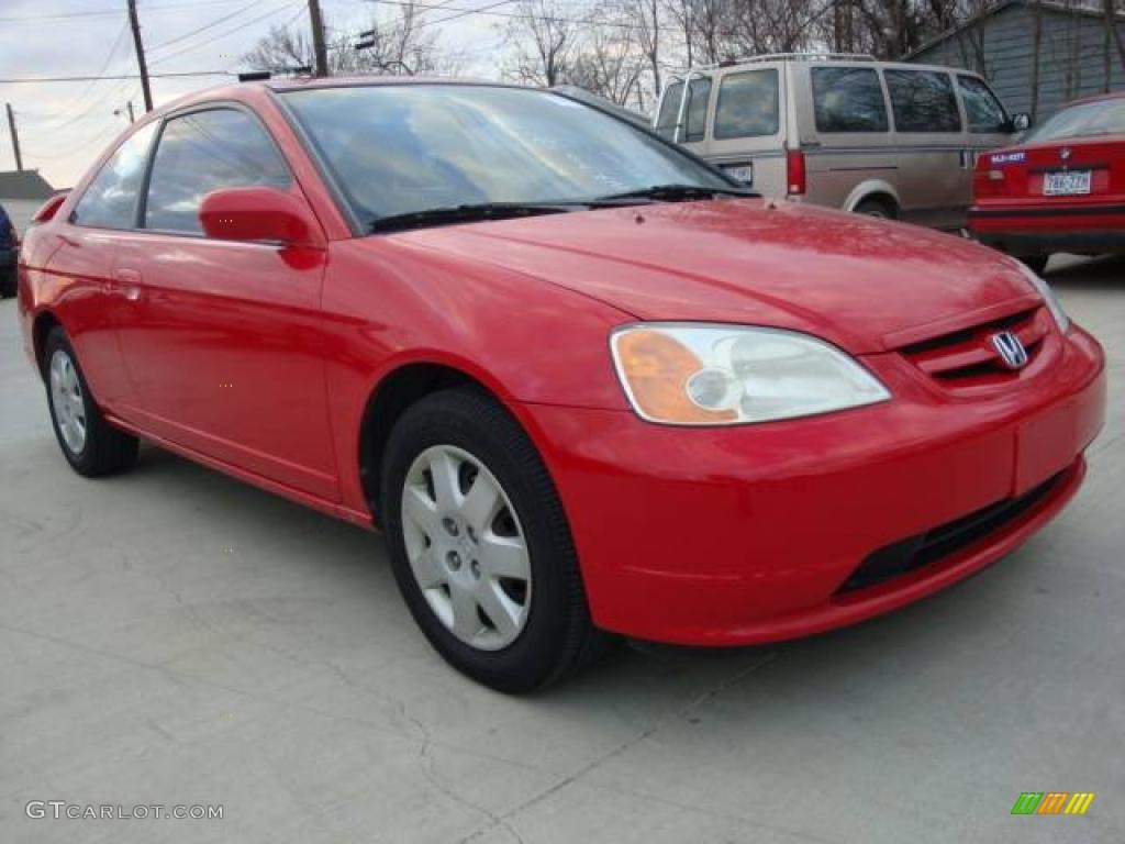 2002 Civic EX Coupe - Rally Red / Beige photo #2