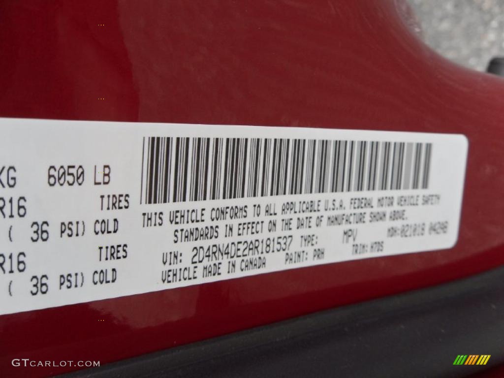 2010 Grand Caravan Color Code PRH for Inferno Red Crystal Pearl Photo #26534181