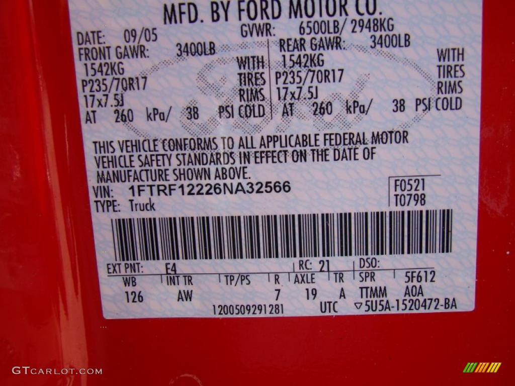 2006 F150 XL Regular Cab - Bright Red / Tan photo #23