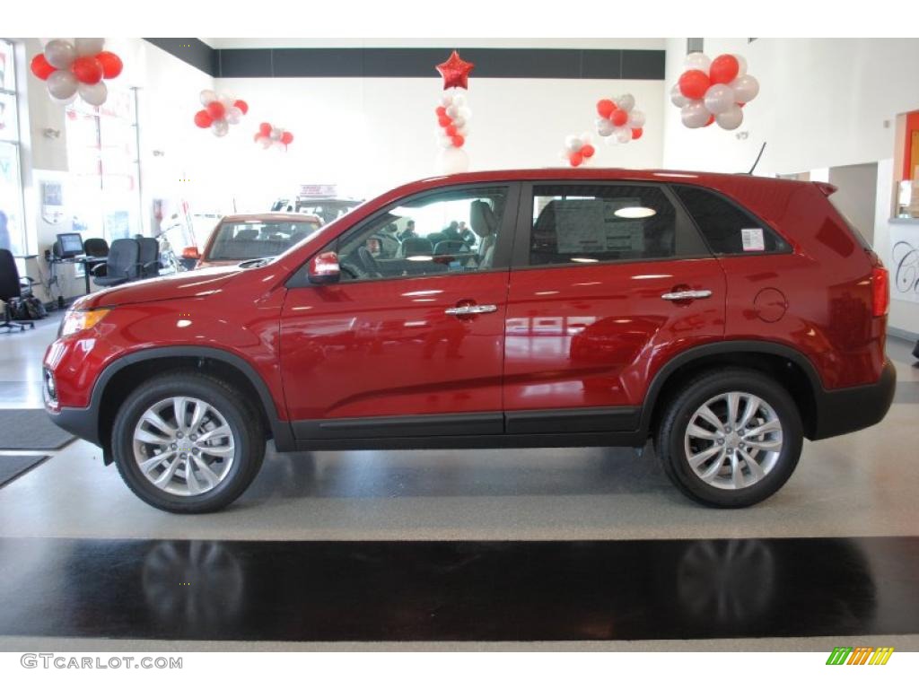 2011 Sorento EX V6 - Spicy Red / Beige photo #4